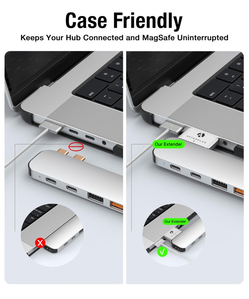 Afterplug Dual USBâ€‘C Extender for MacBook with Case, 2-Port Passâ€‘Through Adapter for Thunderbolt 5/4/3 & USB4 â€“ 240W PD, 8K Video, 80Gbps Data - Space Gray - Image 3